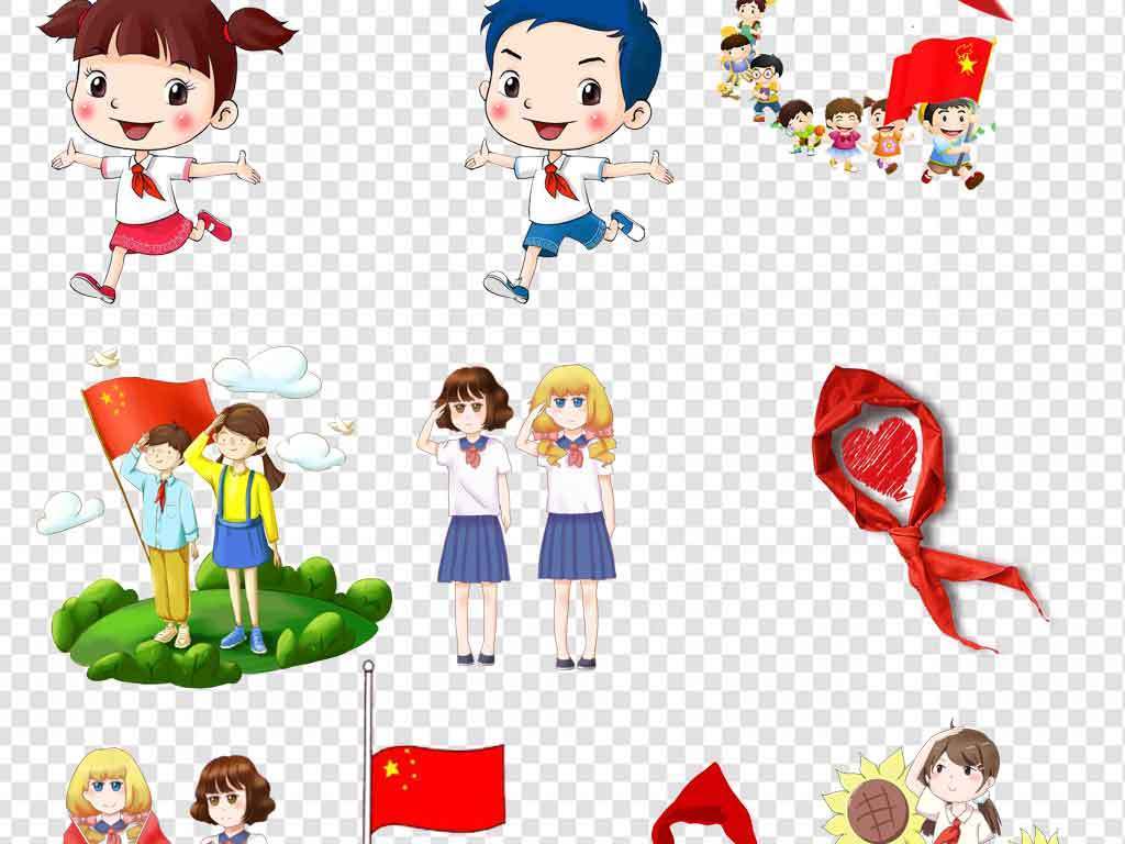 国旗敬礼十一国庆六一儿童节边框小孩可爱手绘建军节小学生红领巾卡通