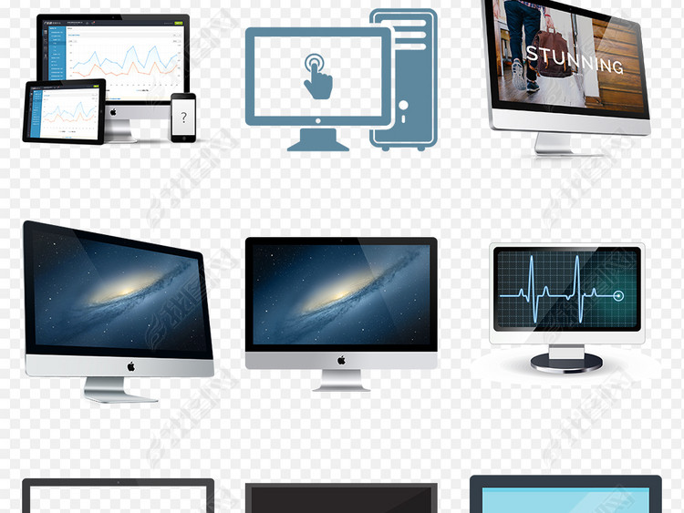 卡通手绘电脑液晶显示器苹果一体机海报素材背