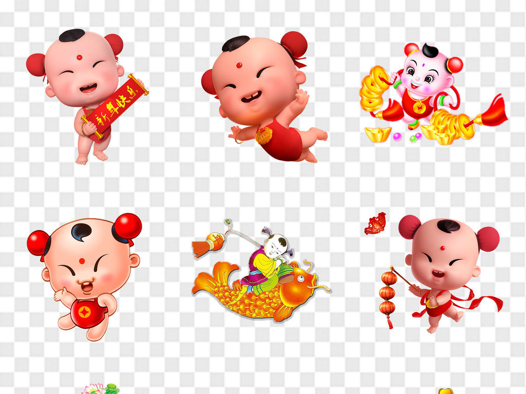 2019猪年卡通可爱福娃新年娃娃招财童子海报