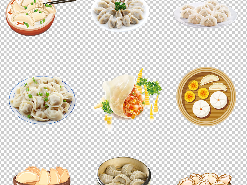 卡通过年冬至饺子食品海报PNG素材免扣