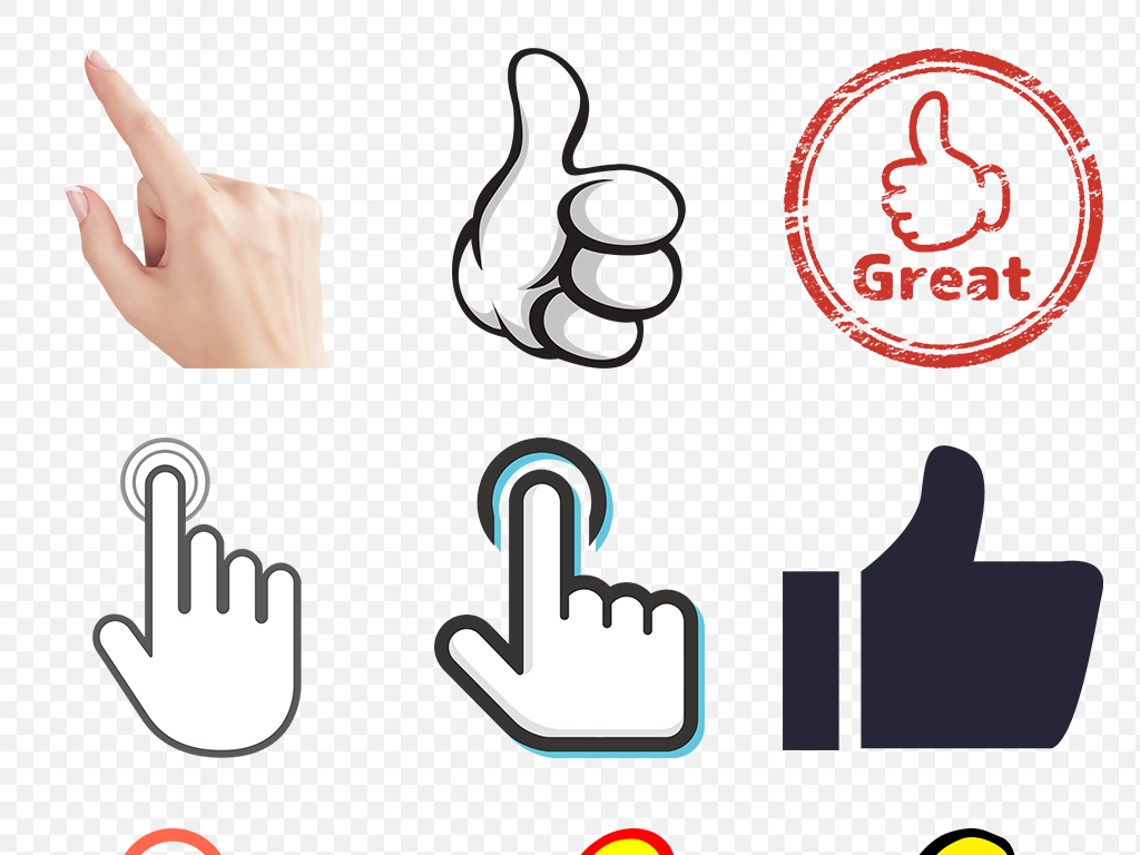 卡通手绘大拇指点赞手势动作海报素材背景图片