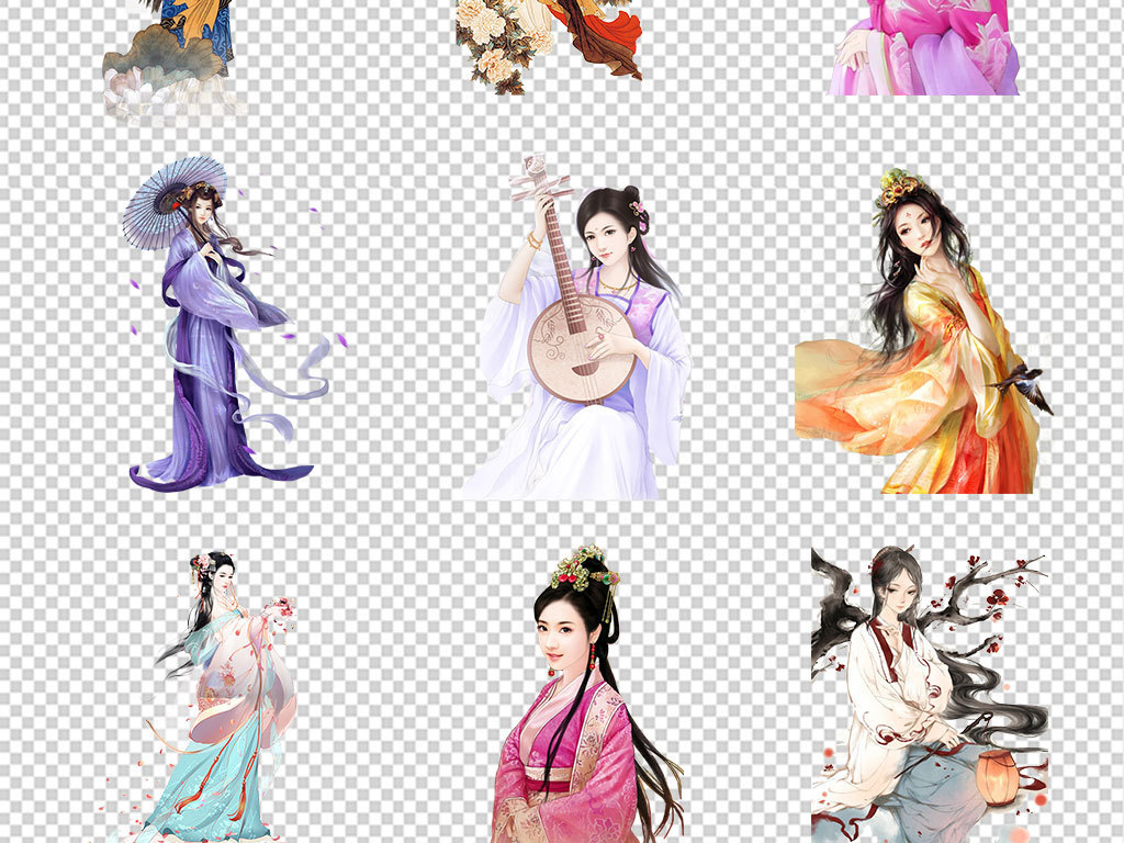 中国风古代美女古风古装古典人物海报素材背景