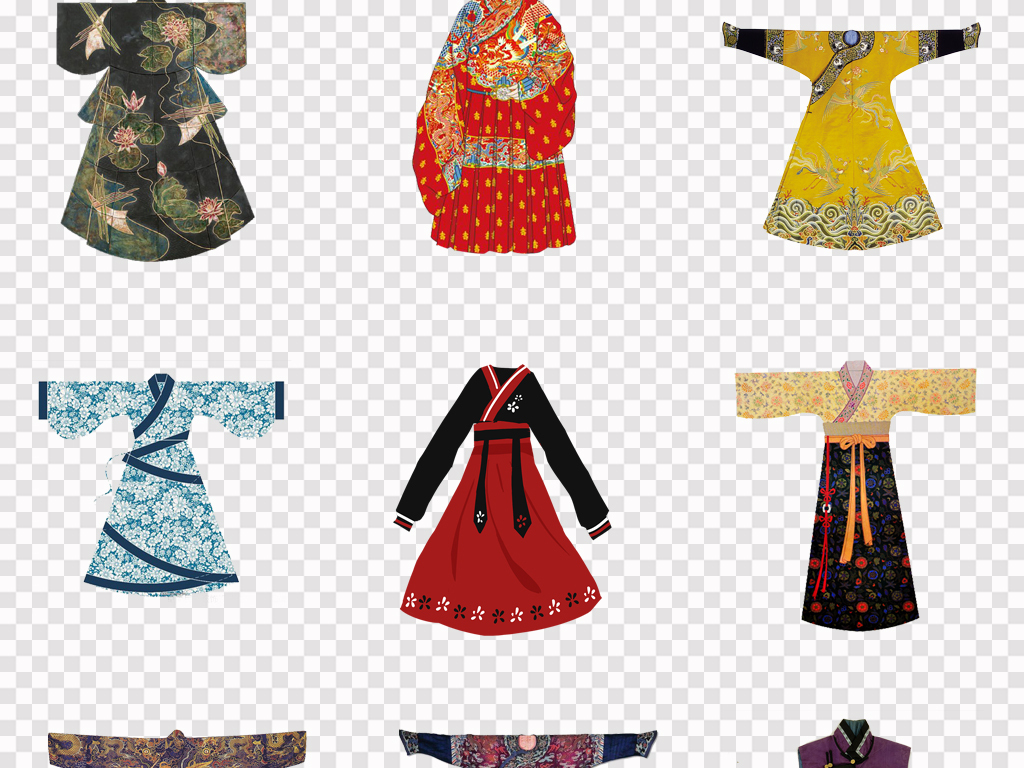 中国风古代服装汉服服饰男士服饰女士服饰PNG素材