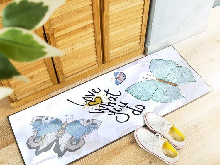 北欧地毯小清新蝴蝶英文瑜伽垫厨房地垫
