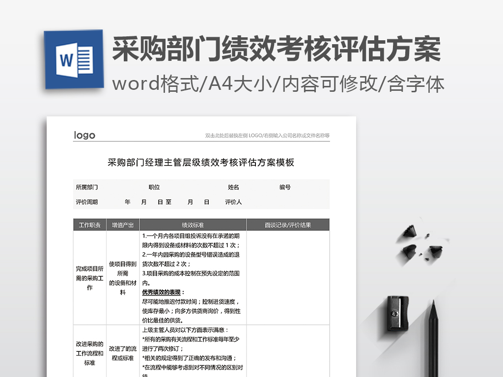采购部门经理主管层级绩效考核评估方案模板