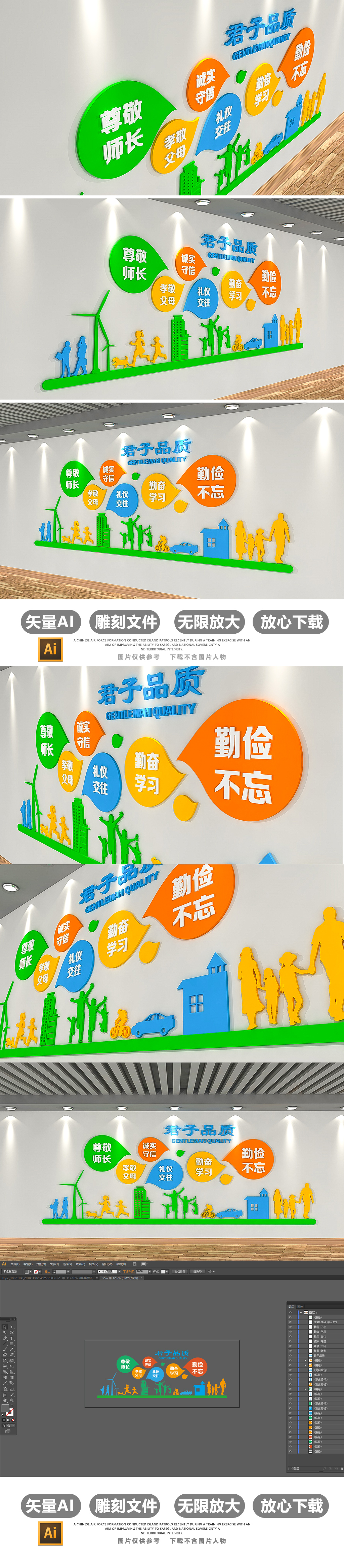 校园君子品质文化墙模板