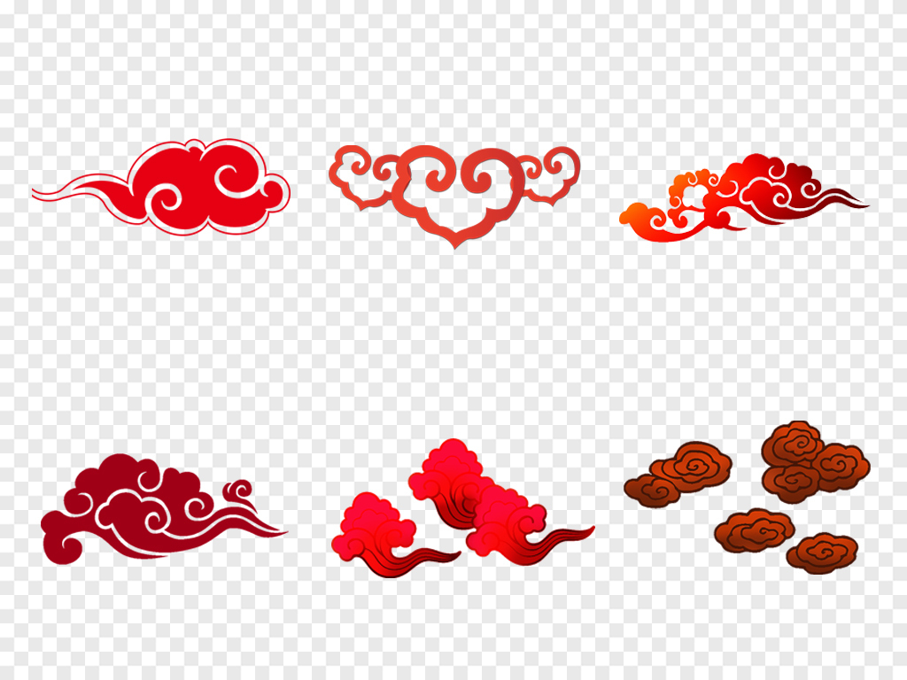 中国风古典红色祥云花纹图案祥纹边框PNG免扣素材