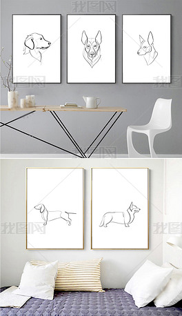 一笔画线条狗狗装饰画