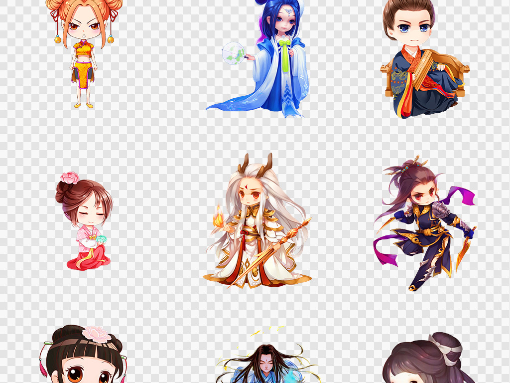 中国风古典人物可爱q版古代人物动漫人物png素材