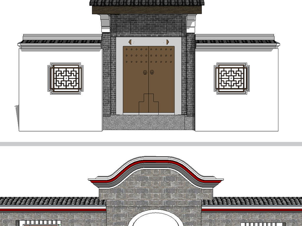 中式大门门头中式院门SU模型