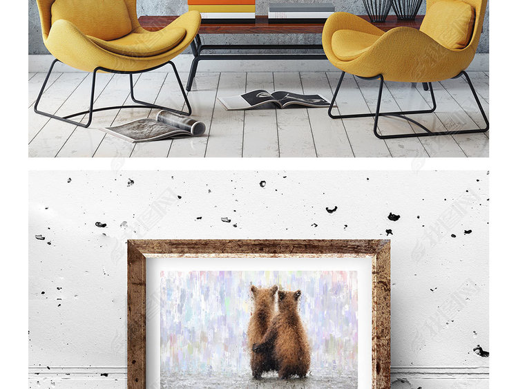 狗熊淡彩简约风动物装饰画艺术画