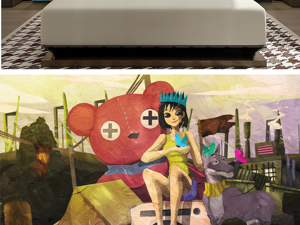 手绘小公主玩具熊抽象