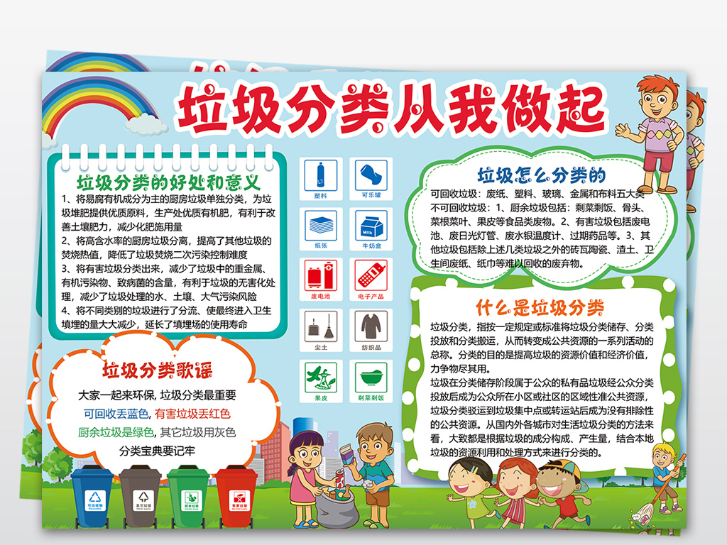 WORD\/PS垃圾分类小报绿色低碳环保手抄报