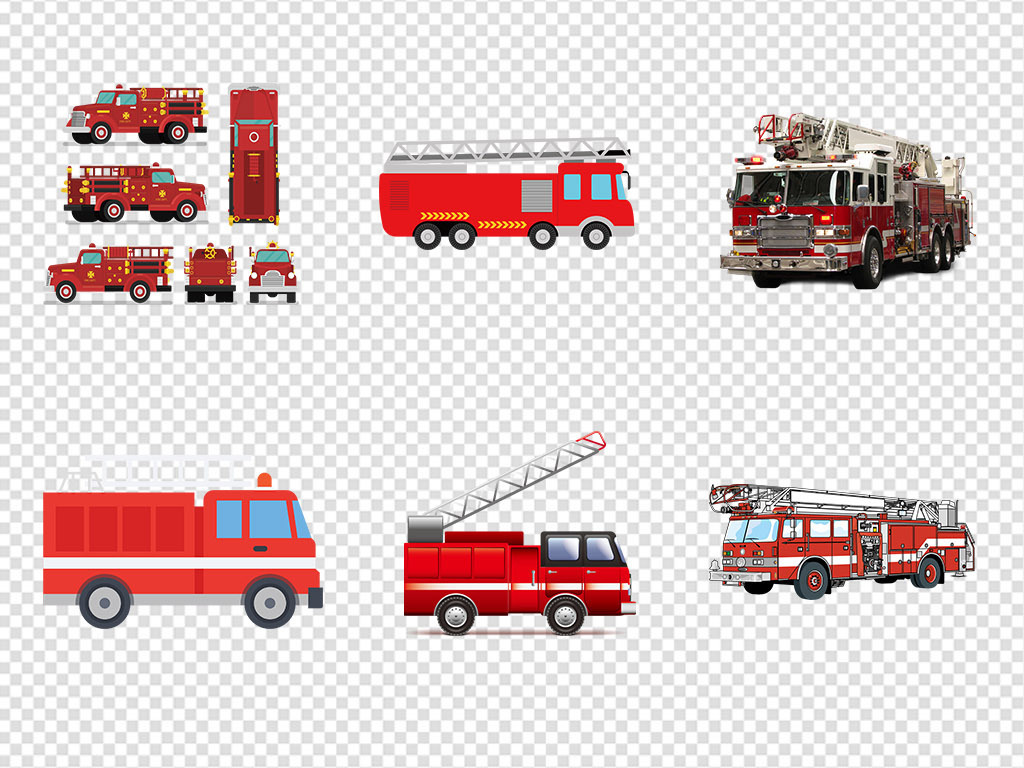 卡通消防车火灾预警红色消防车png素材