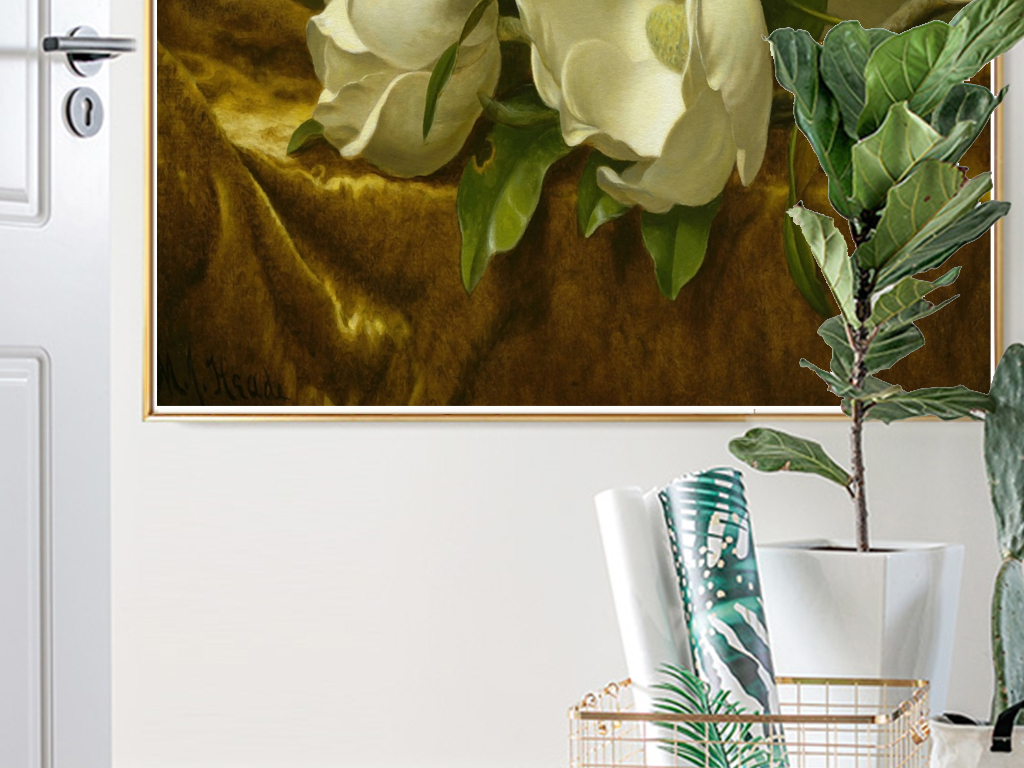 北欧简约小清新抽象花卉白玫瑰现代艺术装饰画