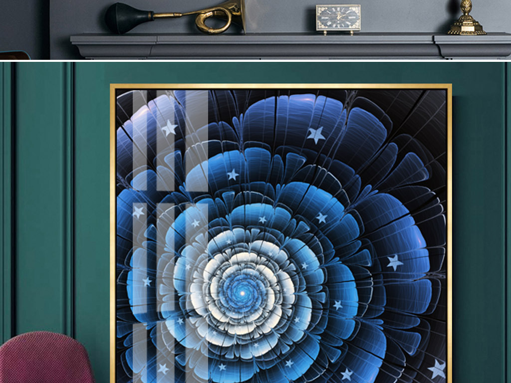 蓝色抽象花卉欧式梦幻瓷晶装饰画图片设计素材_高清(.