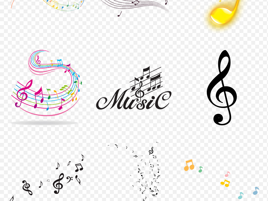 卡通手绘彩色黑白音乐音符海报素材背景图片P