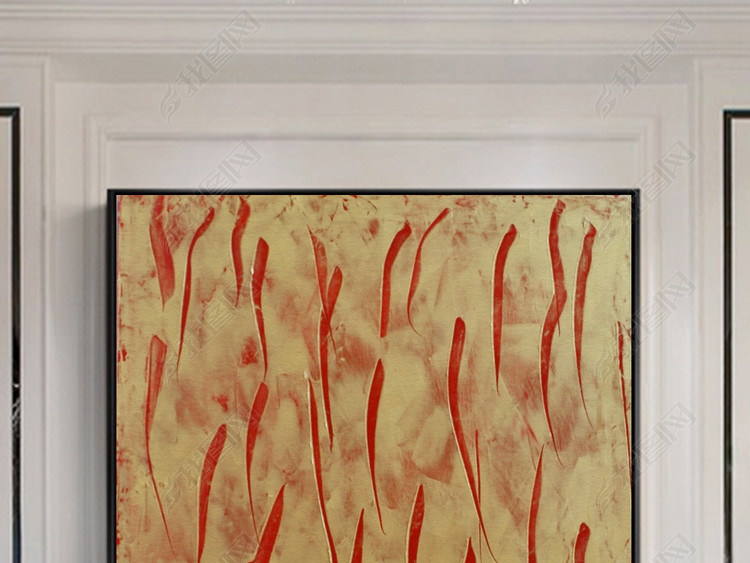 北欧简约手绘飘落的红色花瓣抽象油画装饰画无