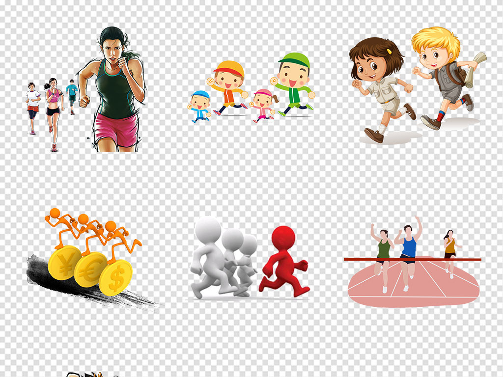 奔跑的人群奔跑跑步比赛终点PNG免抠素材