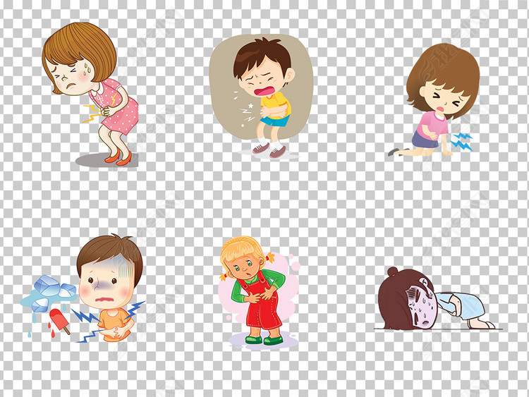 01569肚子痛拉肚子吃坏肚子手捂肚子卡通手绘