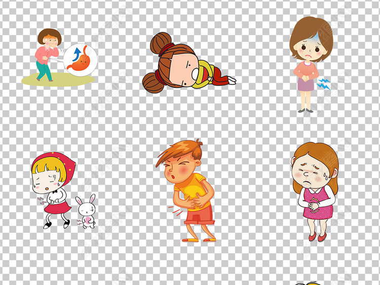 01569肚子痛拉肚子吃坏肚子手捂肚子卡通手绘