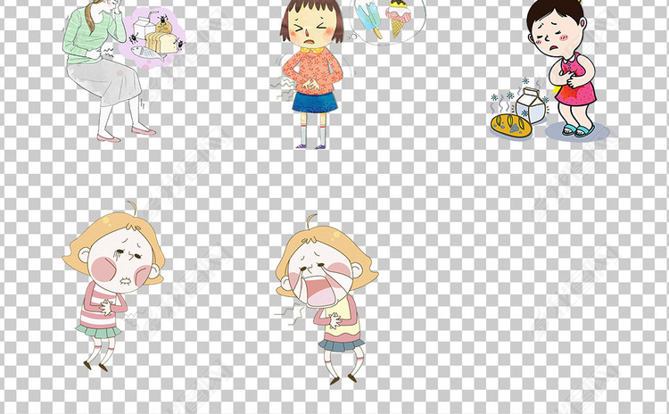 01569肚子痛拉肚子吃坏肚子手捂肚子卡通手绘