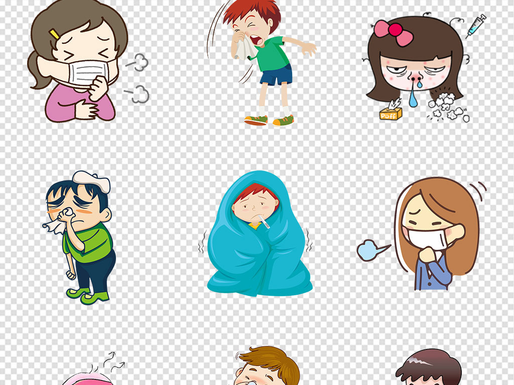 感冒流感打喷嚏生病病菌病毒PNG免抠素材