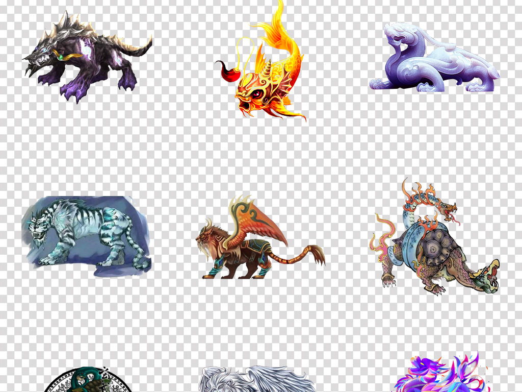 中国风上古神兽麒麟龙九子传说png素材