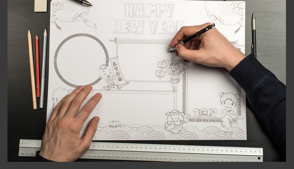 2019年英语新年小报元旦春节电子小报