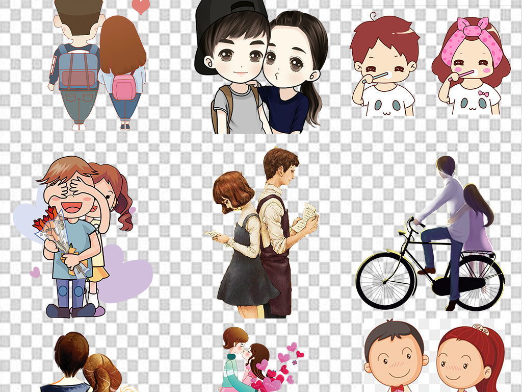 卡通可爱情侣封面人物表情包PNG免扣素材