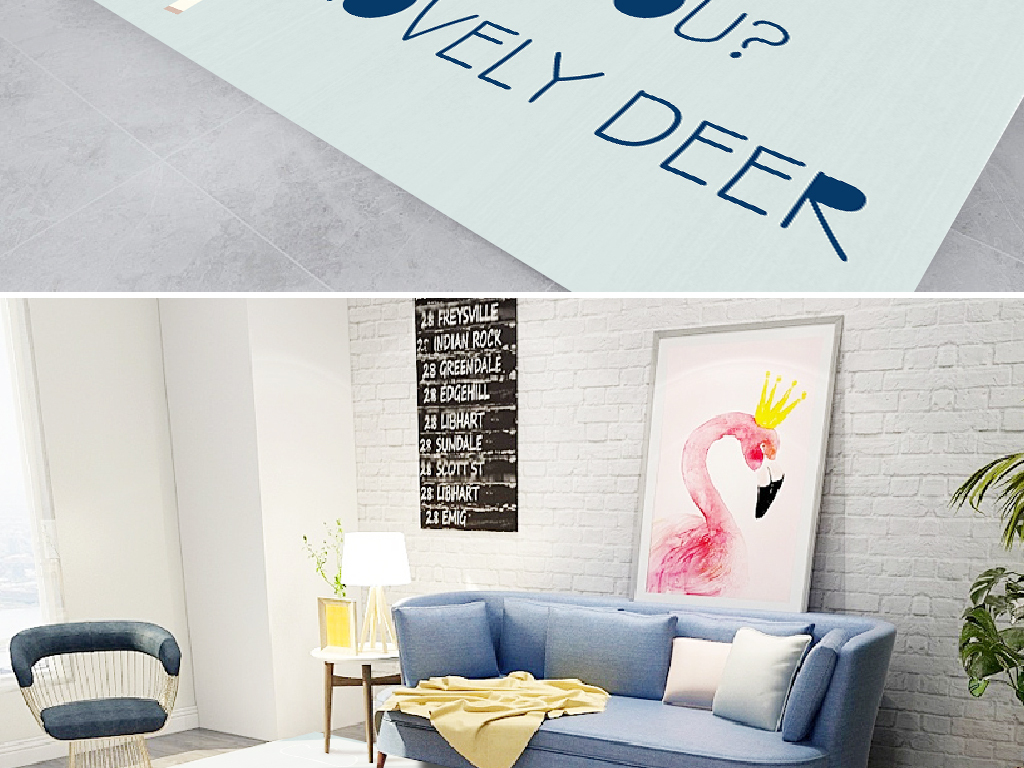 北欧小清新简约可爱小鹿太阳英文儿童房地毯