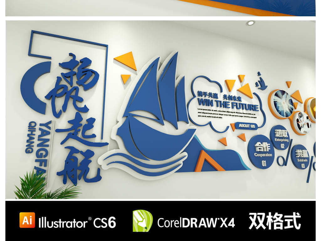 立体企业照片展示文化墙公司形象墙扬帆起航