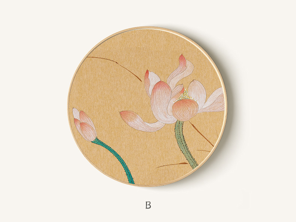 新中式手绘鸳鸯荷花工笔画花鸟装饰画民俗画