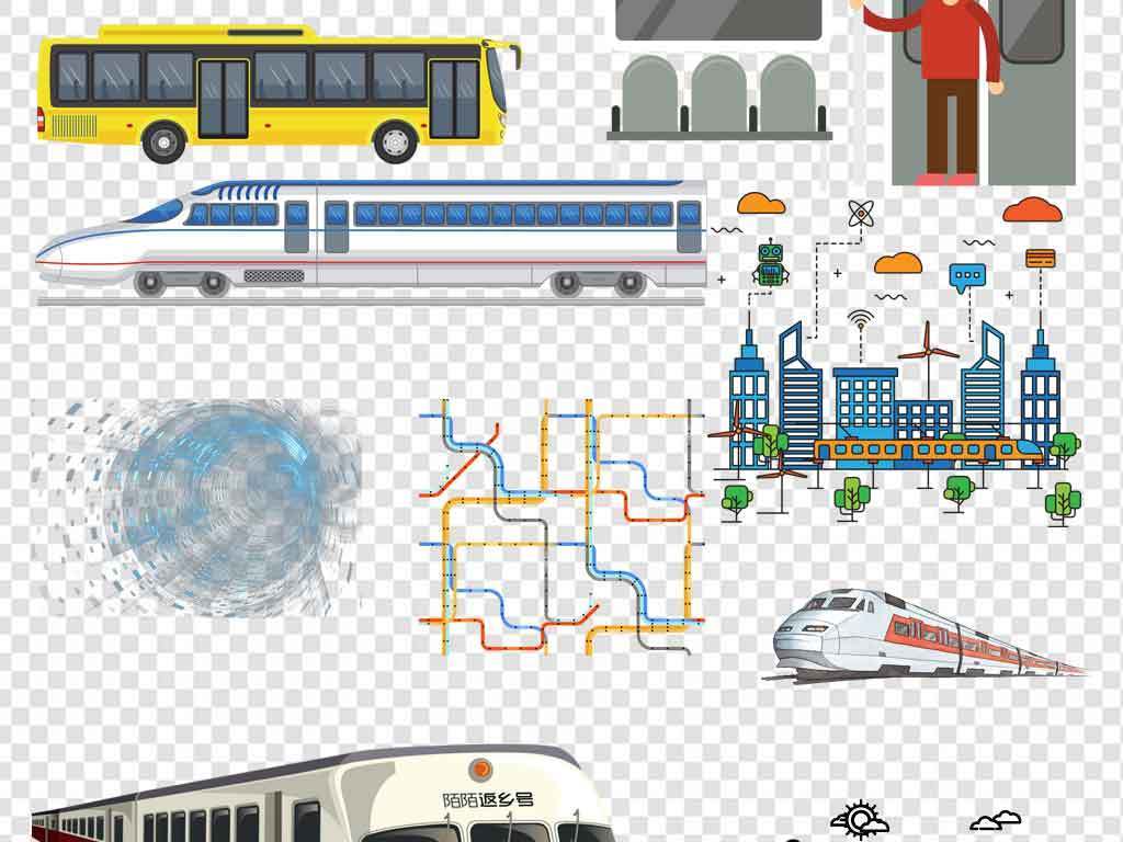 地铁火车动车高铁卡通手绘回家过年免扣素材