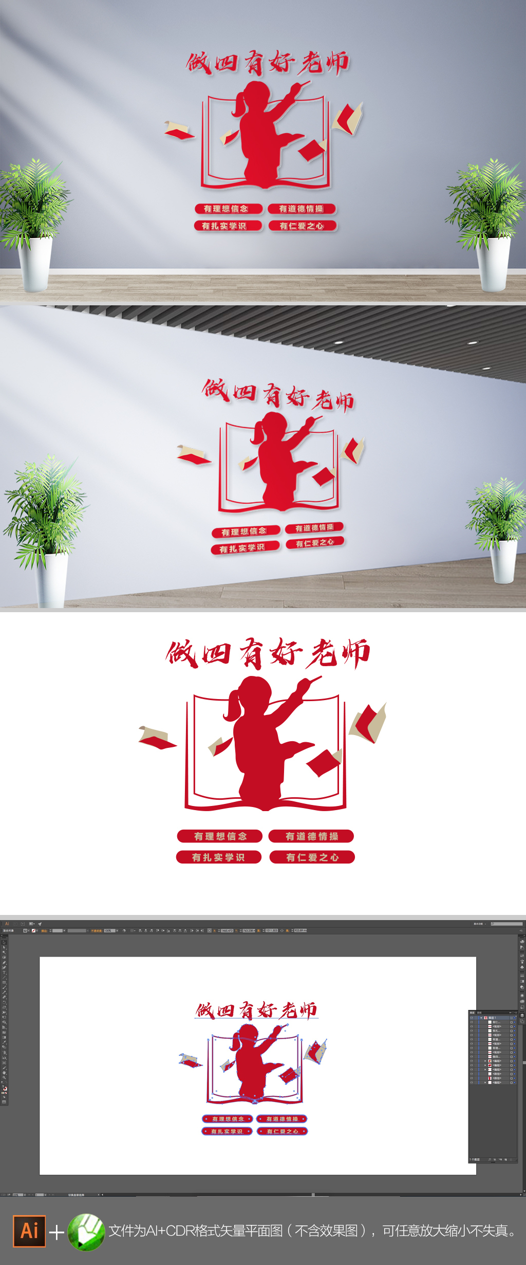 原创做四有好老师学校文化墙-版权可商用