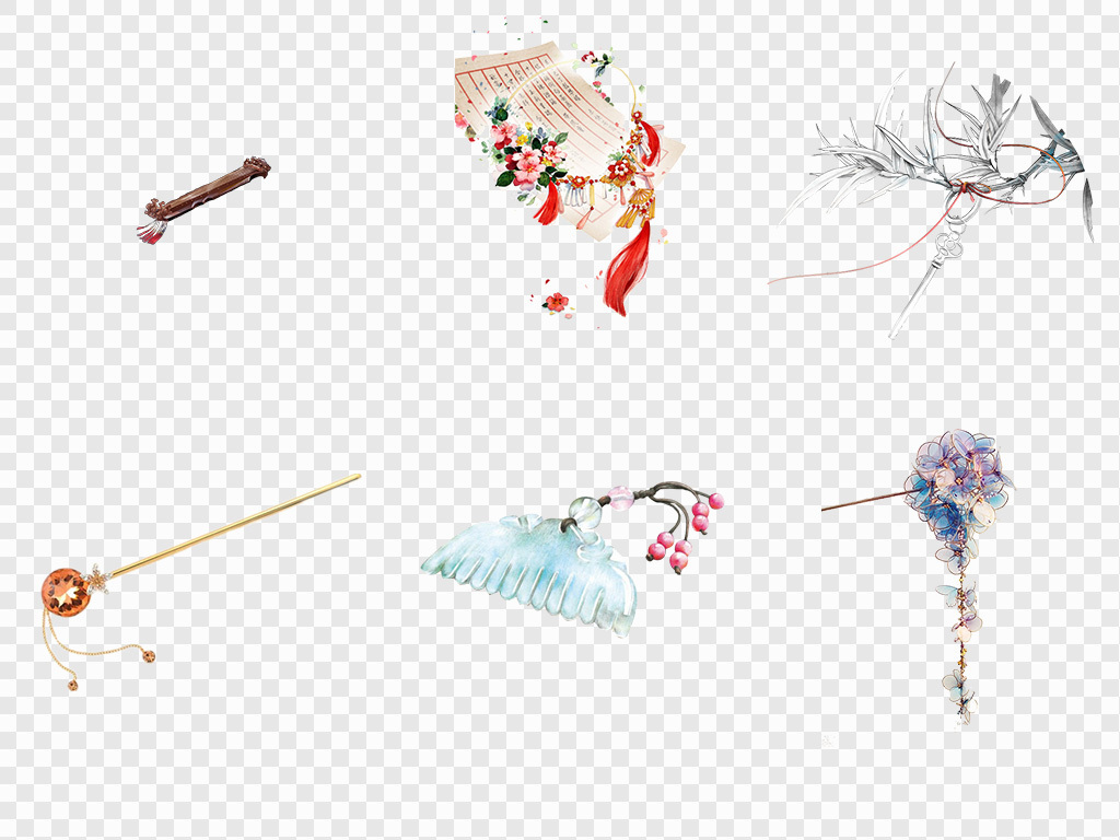 古风玉佩笛子簪子乐器