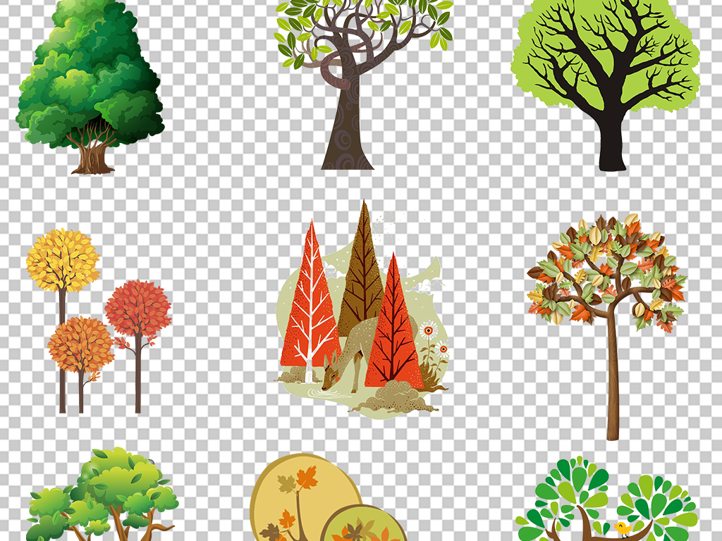 卡通手绘大树树木植物海报png免扣素材