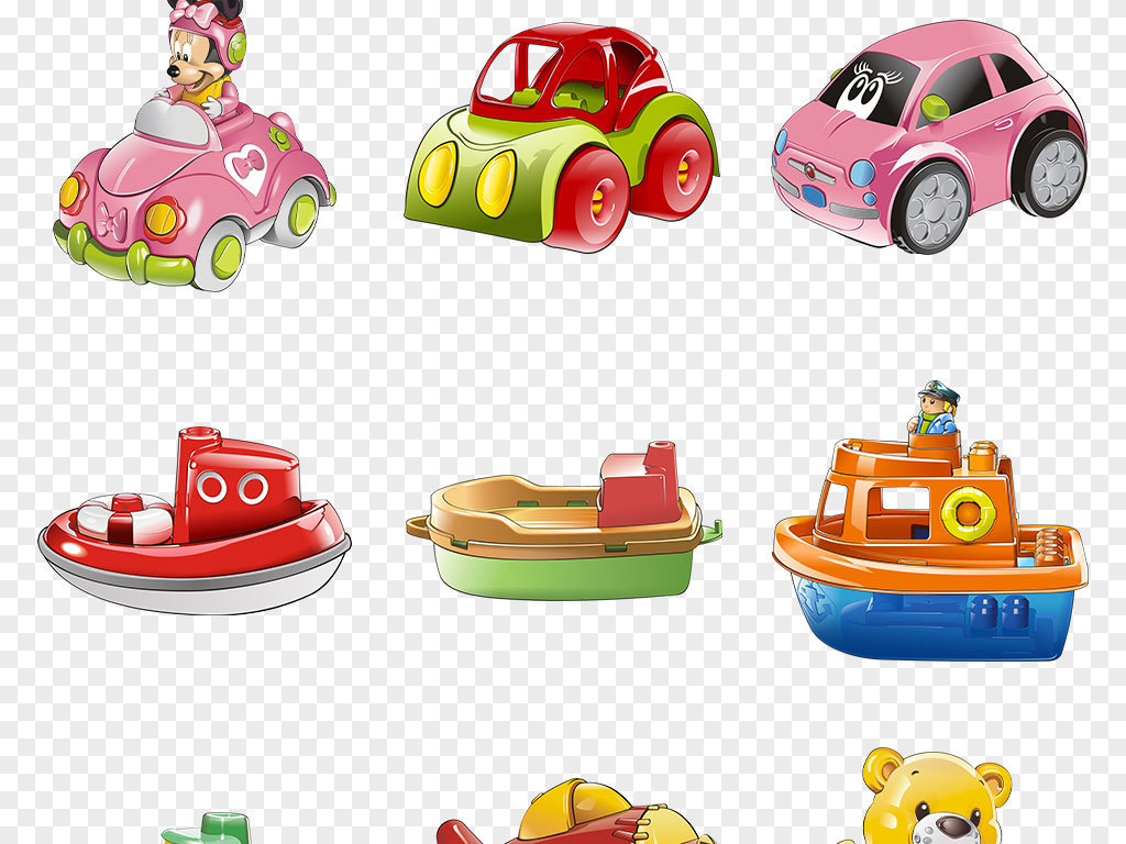 卡通玩具汽车轿车飞机轮船积木设计元素png素