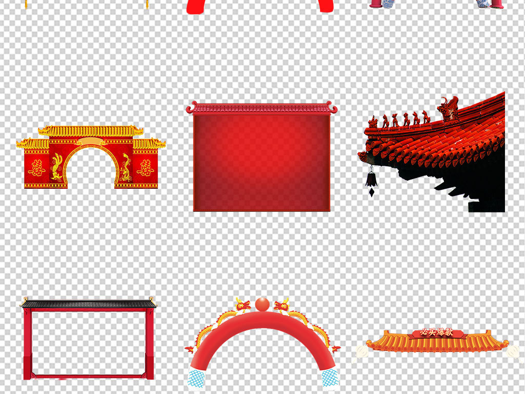中国风古典屋檐建筑屋顶古代红门喜庆新年PN