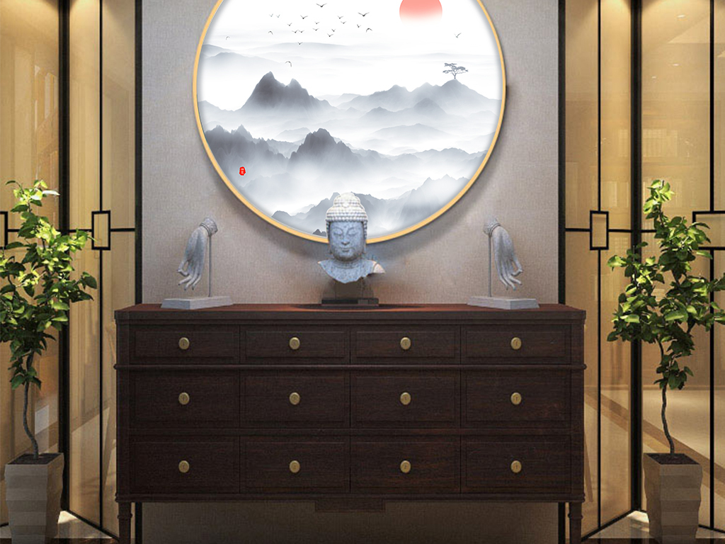 大气中国风水墨画新中式山水装饰画客厅挂画