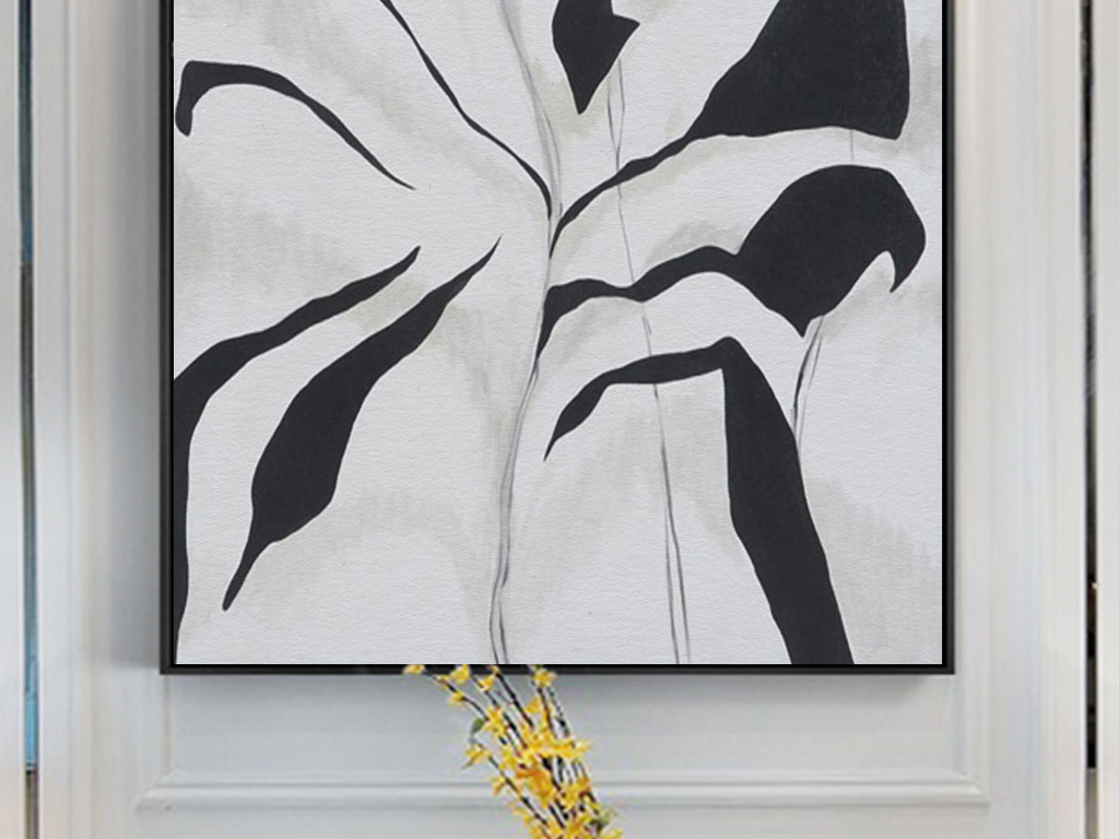 原创北欧极简创意黑白植物抽象装饰画无框画版权可商用