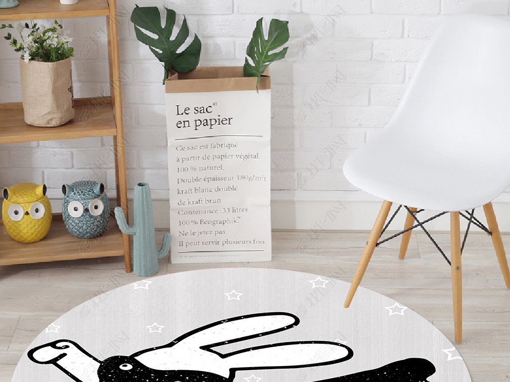 北欧简约小清新几何超人兔英文灰色圆形地毯