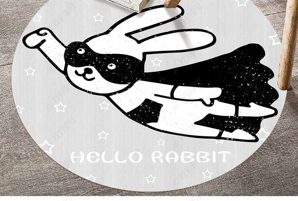 北欧简约小清新几何超人兔英文灰色圆形地毯