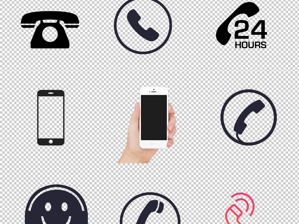 卡通手绘电话座机咨询热线图标海报素材