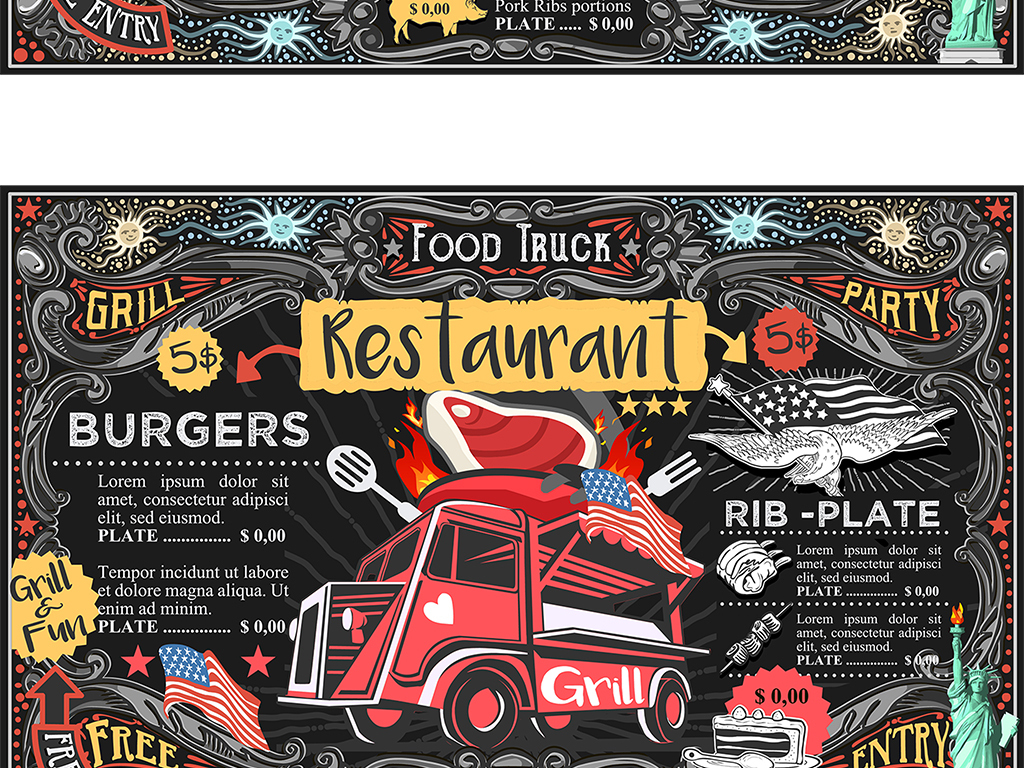 美式复古手绘小吃车快餐菜单海报图片设计素材_高清(2
