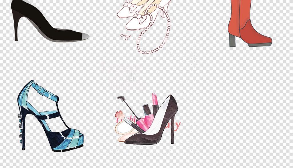 手绘红色高跟鞋女鞋时尚女鞋PNG免抠素材