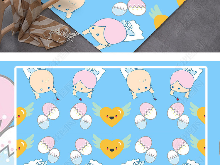 彩色可爱卡通人物时尚北欧现代简约地毯设计