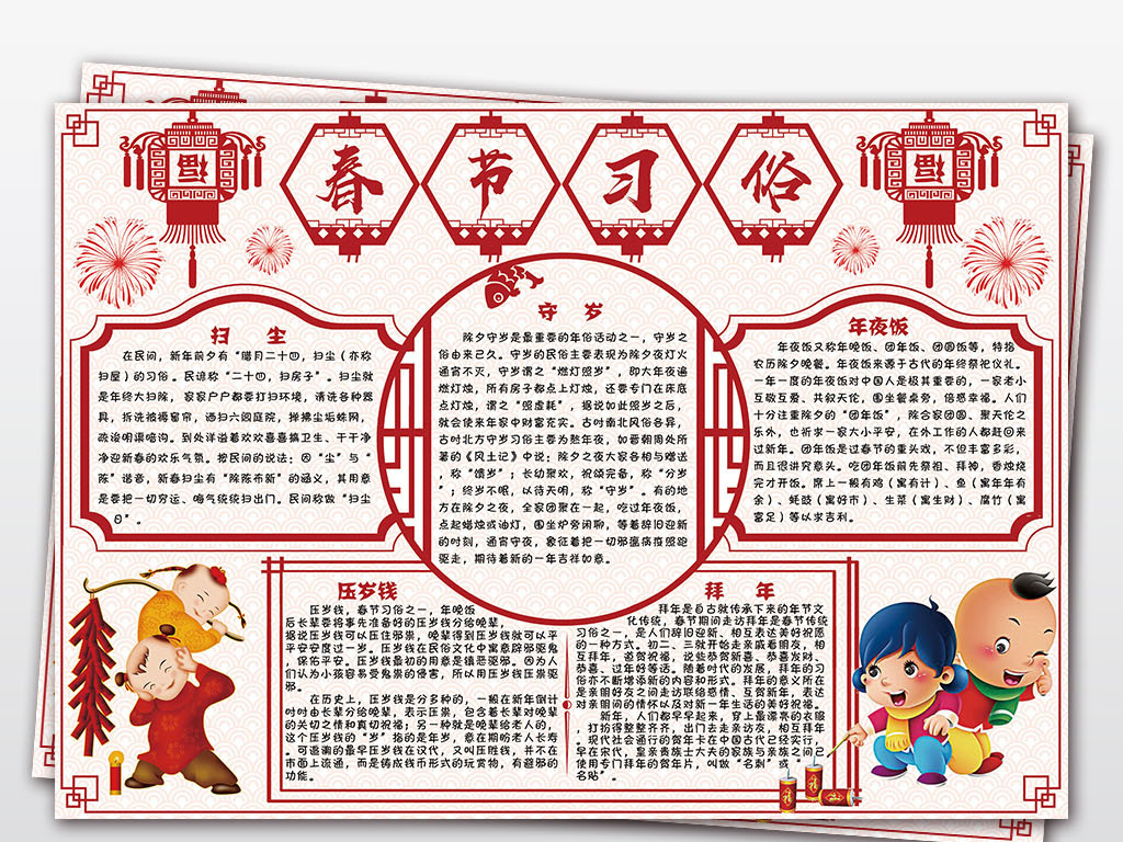 2019猪年春节习俗小报新年电子小报手抄报