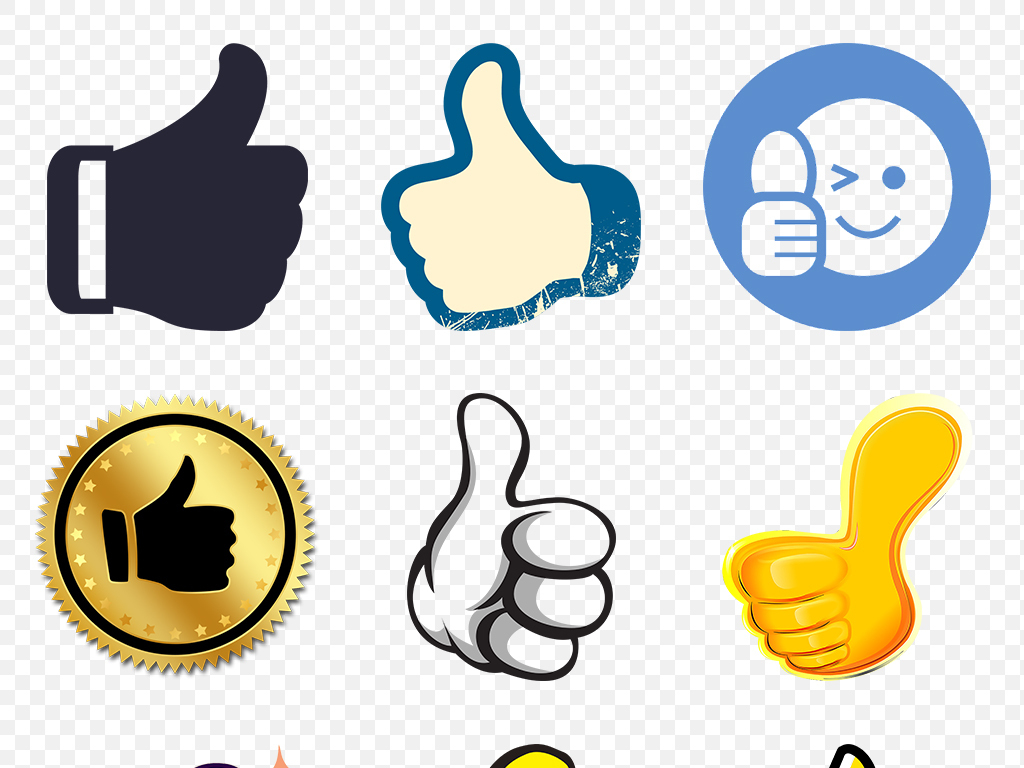 卡通手绘大拇指点赞推荐手势动作海报素材背景