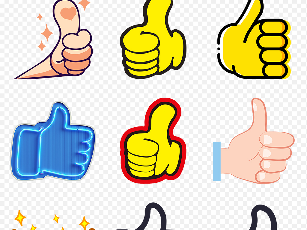 卡通手绘大拇指点赞推荐手势动作海报素材背景